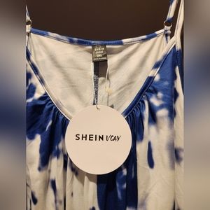 Shein Vcay Curve Romper, Blue/white tye-dye